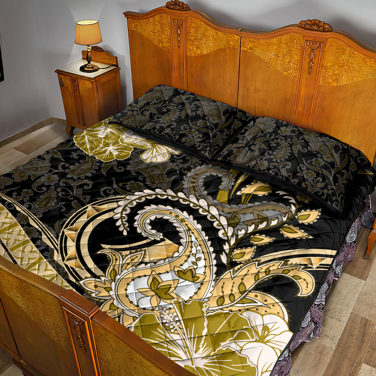 Polynesia Paisley Quilt Bed Set Mix Gold Polynesian Pattern