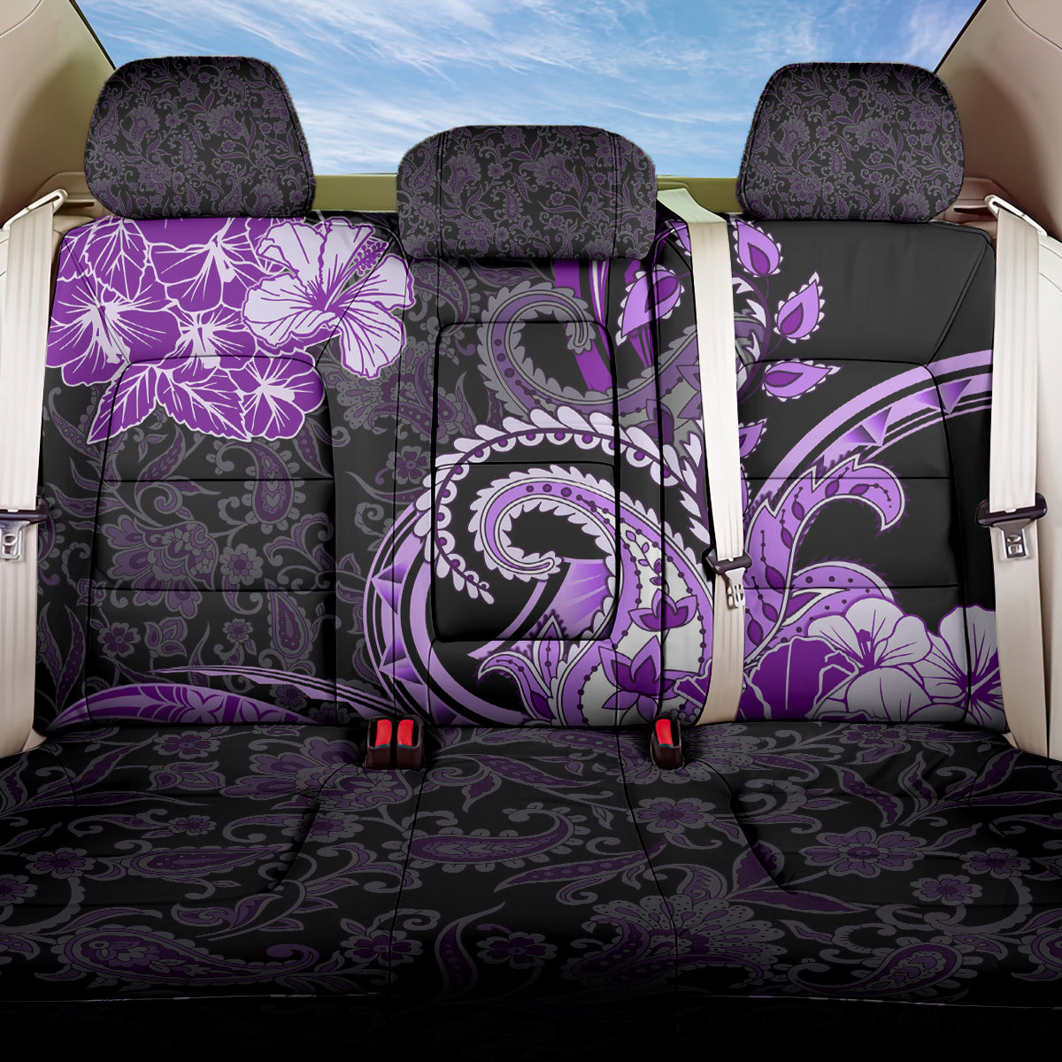 Polynesia Paisley Back Car Seat Cover Mix Purple Polynesian Pattern