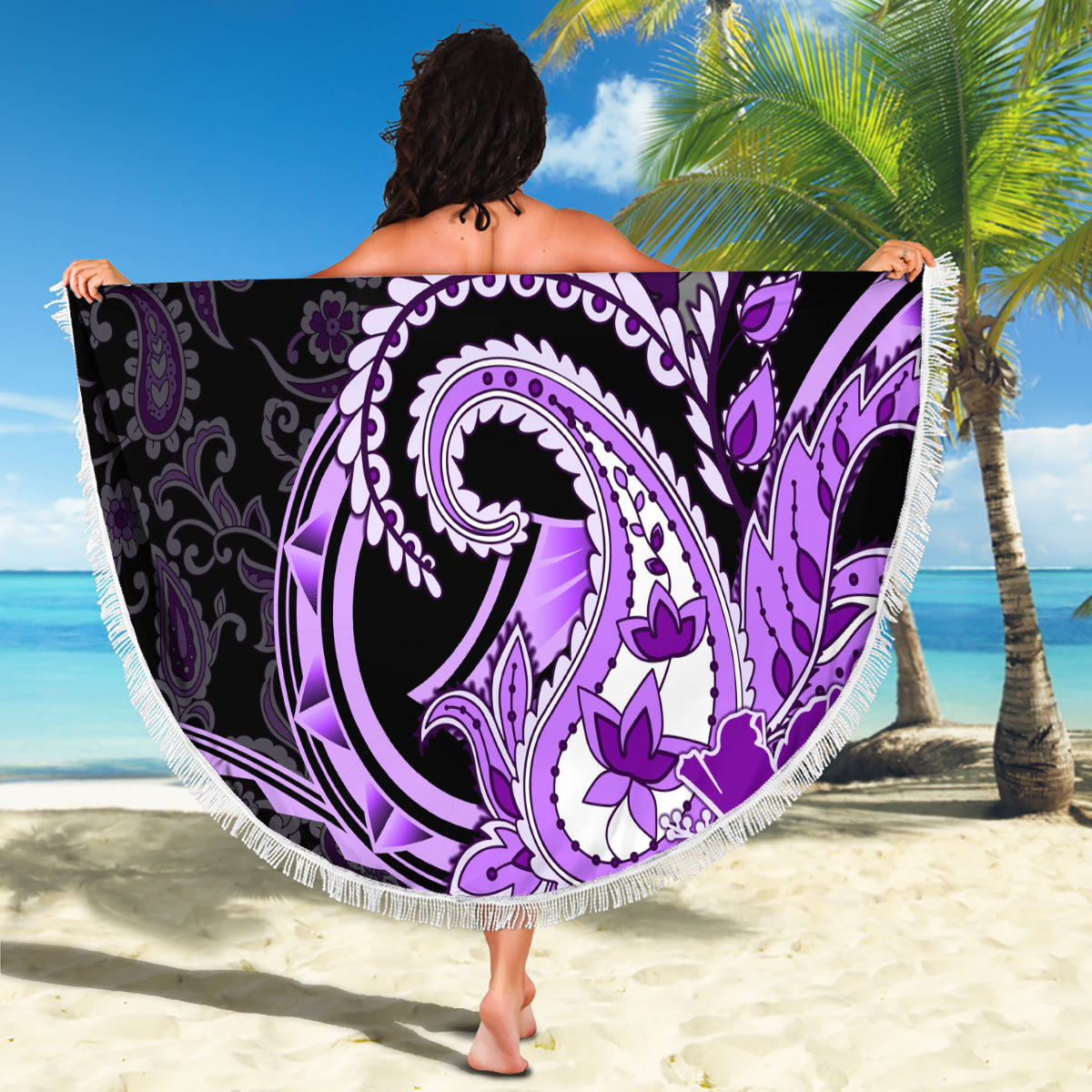 Polynesia Paisley Beach Blanket Mix Purple Polynesian Pattern