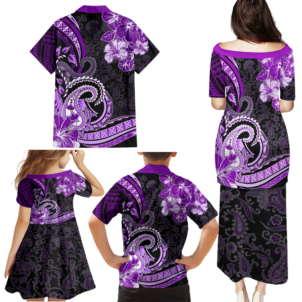 Polynesia Paisley Family Matching Puletasi and Hawaiian Shirt Mix Purple Polynesian Pattern LT05 - Polynesian Pride