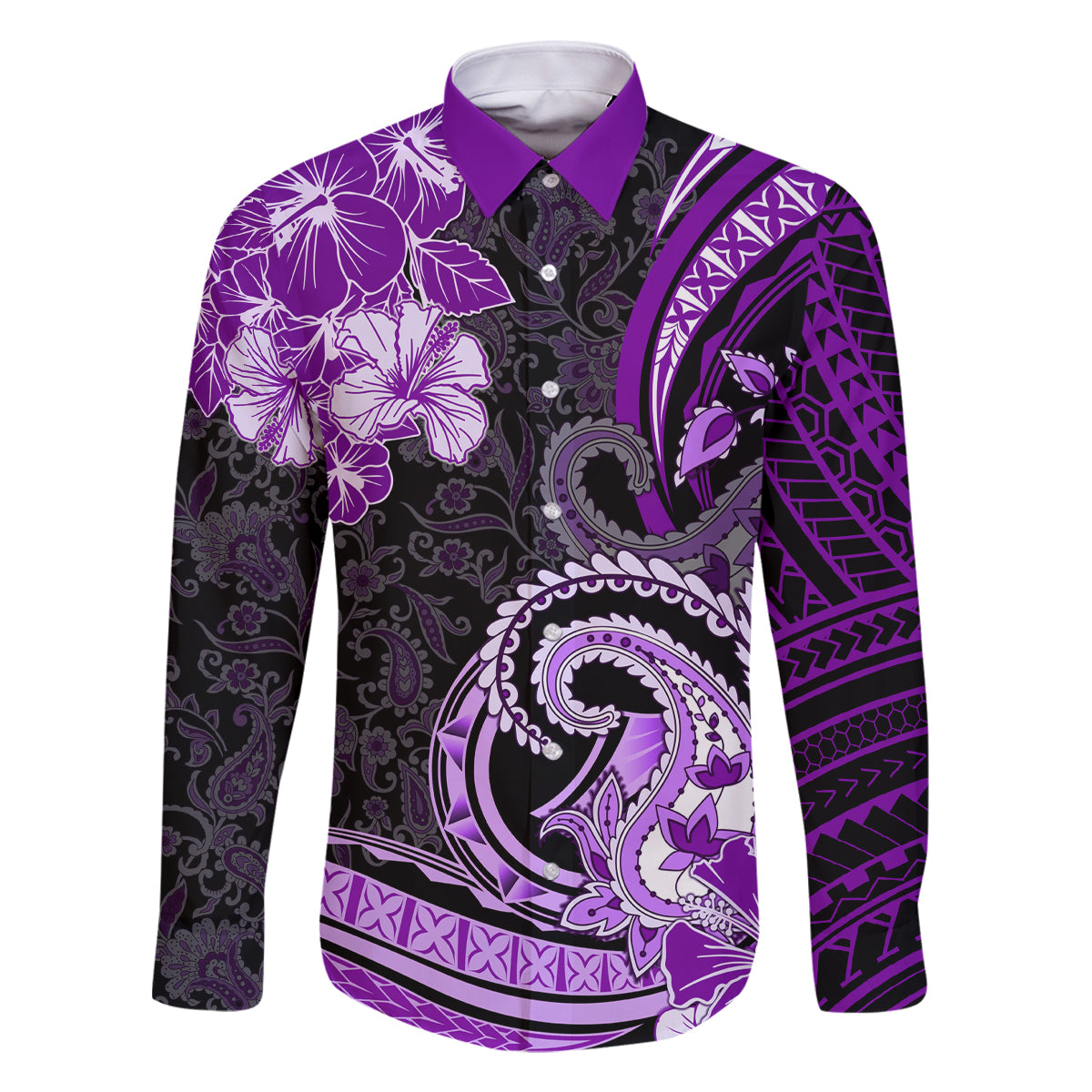 Polynesia Paisley Family Matching Summer Maxi Dress and Hawaiian Shirt Mix Purple Polynesian Pattern LT05 Dad's Shirt - Long Sleeve Purple - Polynesian Pride