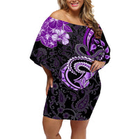 Polynesia Paisley Off Shoulder Short Dress Mix Purple Polynesian Pattern LT05 Women Purple - Polynesian Pride