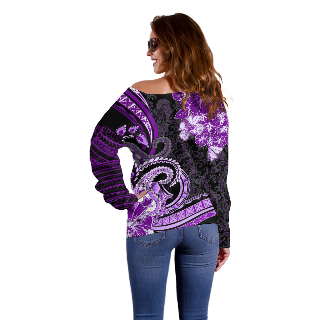 Polynesia Paisley Off Shoulder Sweater Mix Purple Polynesian Pattern LT05 - Polynesian Pride