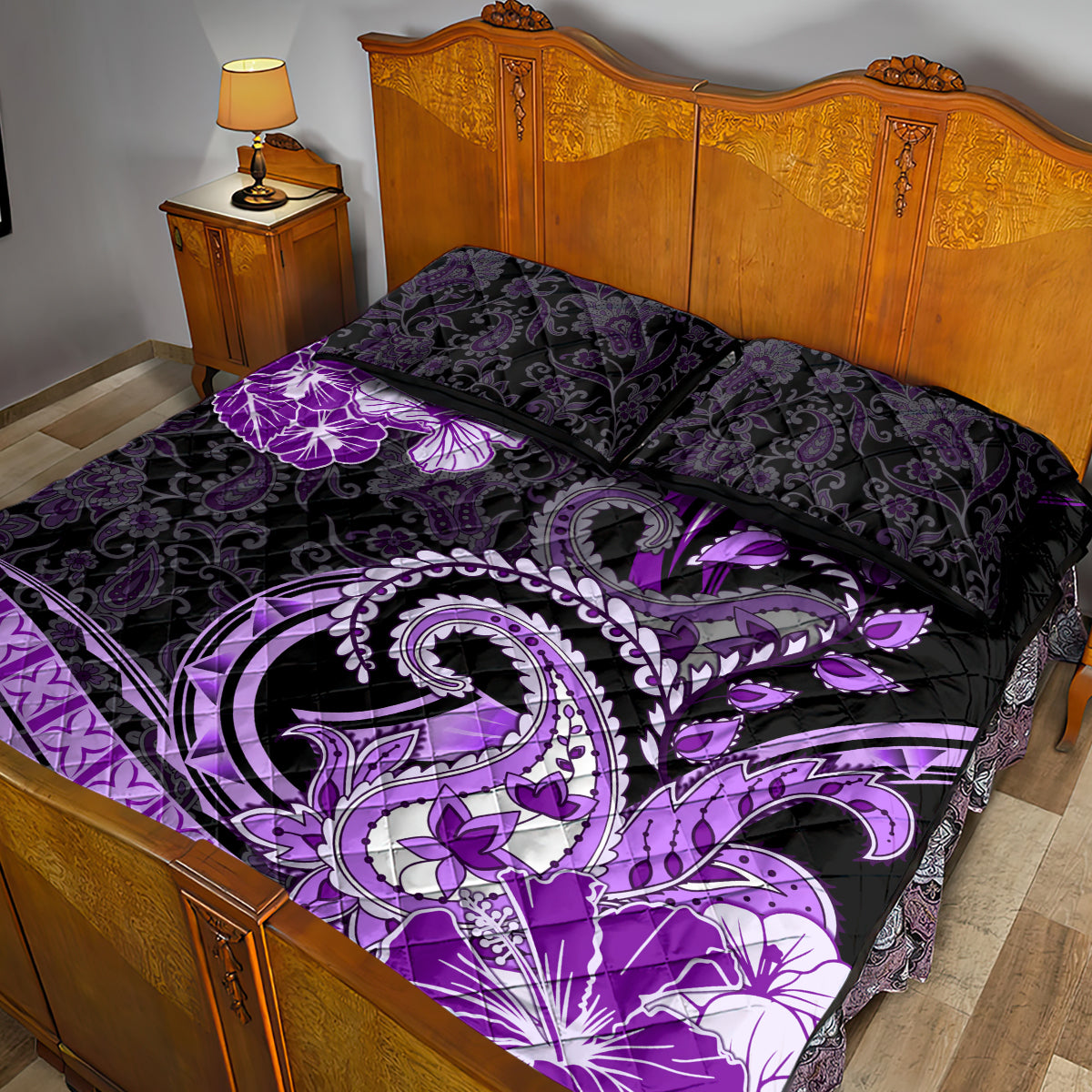Polynesia Paisley Quilt Bed Set Mix Purple Polynesian Pattern