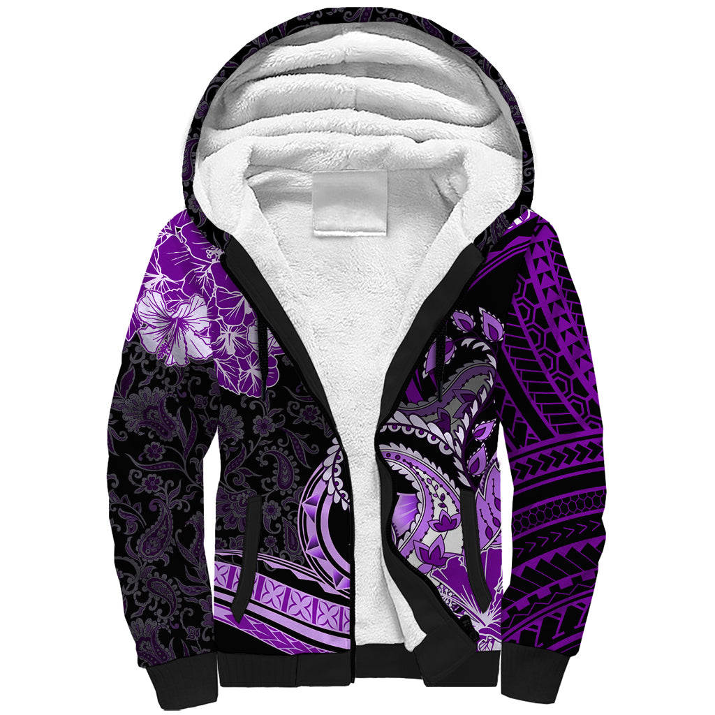 Polynesia Paisley Sherpa Hoodie Mix Purple Polynesian Pattern LT05 Unisex Purple - Polynesian Pride