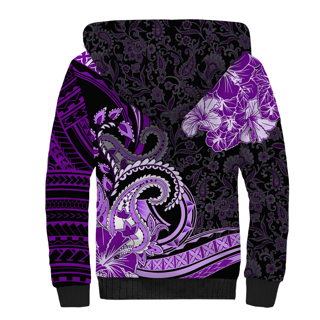 Polynesia Paisley Sherpa Hoodie Mix Purple Polynesian Pattern LT05 - Polynesian Pride
