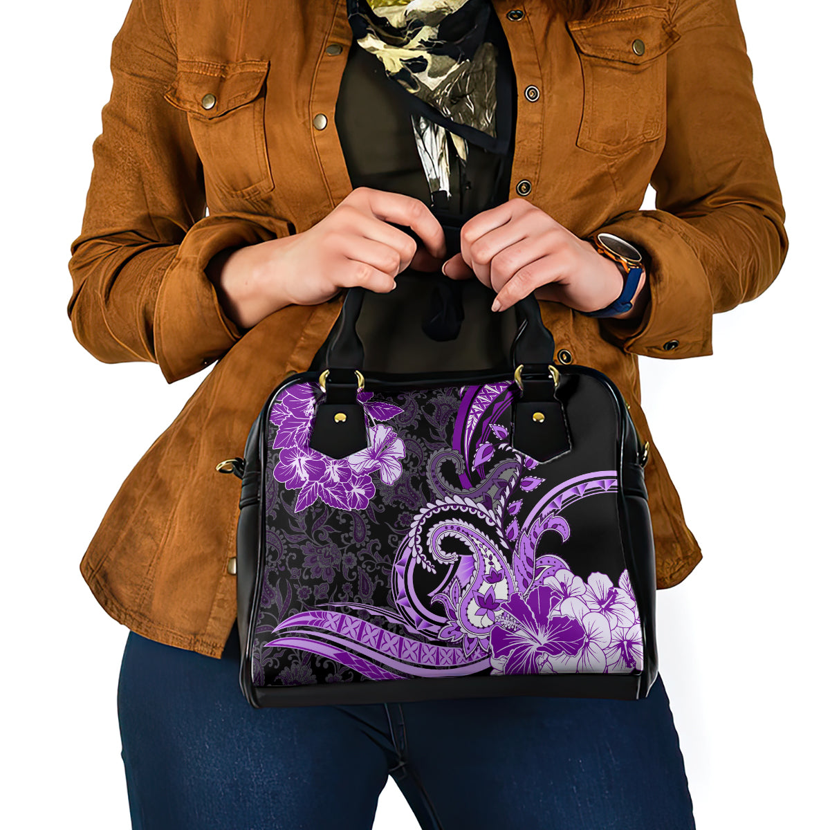 Polynesia Paisley Shoulder Handbag Mix Purple Polynesian Pattern