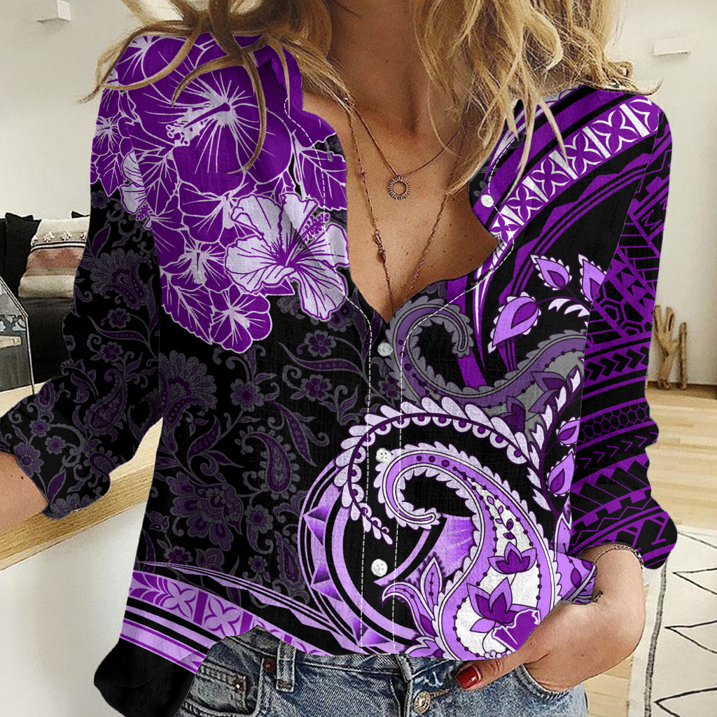 Polynesia Paisley Women Casual Shirt Mix Purple Polynesian Pattern LT05 Female Purple - Polynesian Pride