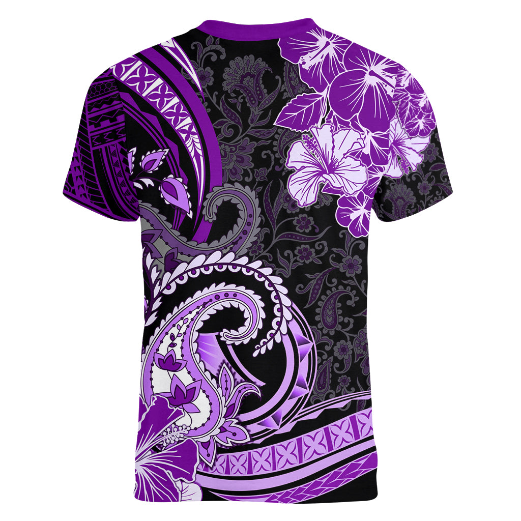 Polynesia Paisley Women V Neck T Shirt Mix Purple Polynesian Pattern LT05 - Polynesian Pride