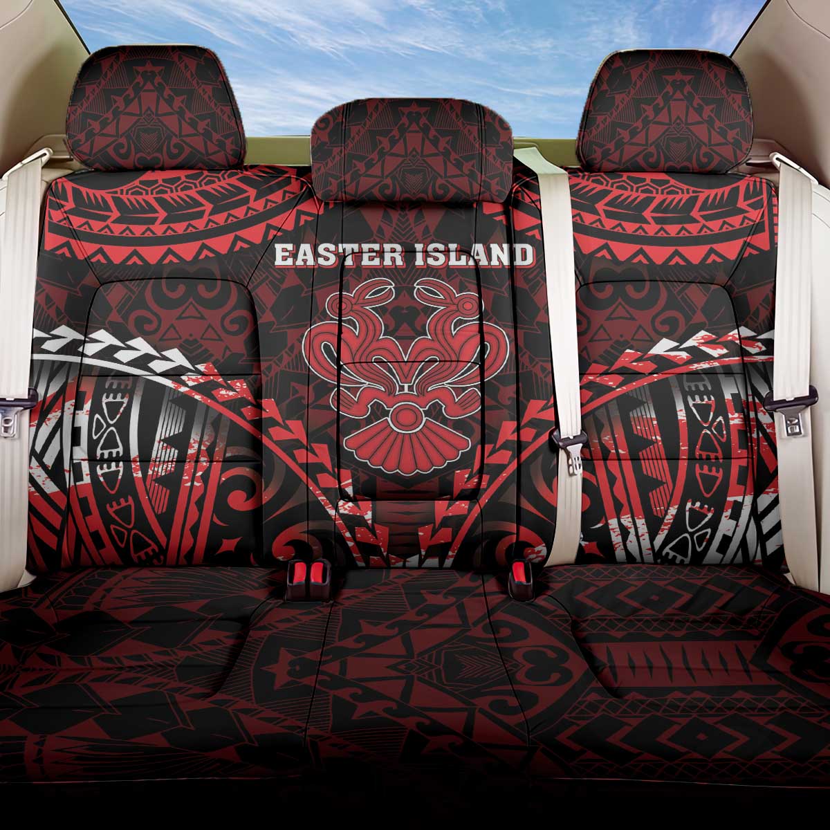 Easter Island Back Car Seat Cover Polynesian Pattern Emblem LT05 One Size Black - Polynesian Pride
