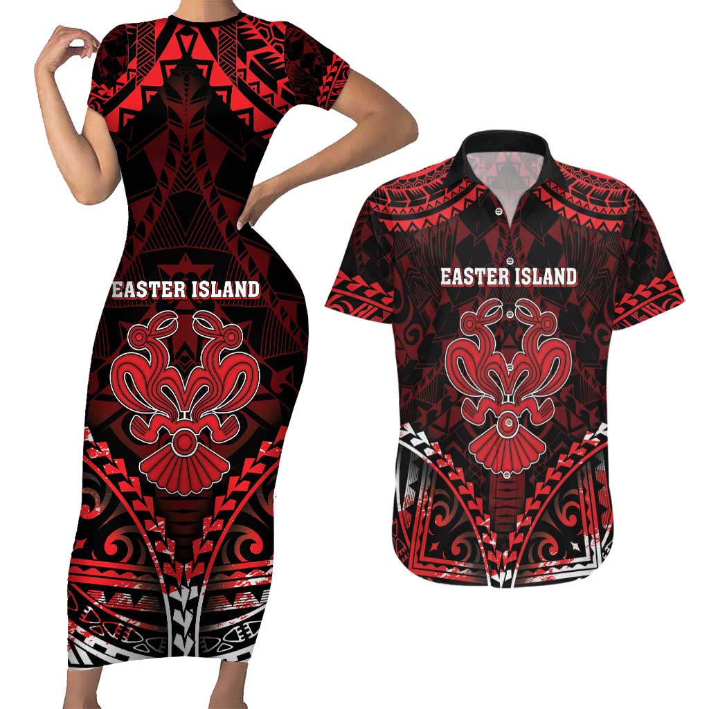 Personalised Easter Island Couples Matching Short Sleeve Bodycon Dress and Hawaiian Shirt Polynesian Pattern Emblem LT05 Black - Polynesian Pride
