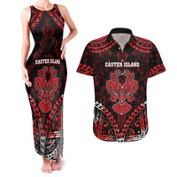 Personalised Easter Island Couples Matching Tank Maxi Dress and Hawaiian Shirt Polynesian Pattern Emblem
