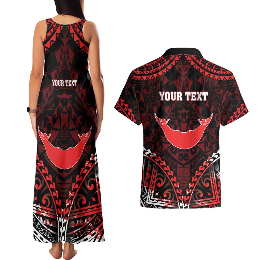 Personalised Easter Island Couples Matching Tank Maxi Dress and Hawaiian Shirt Polynesian Pattern Emblem