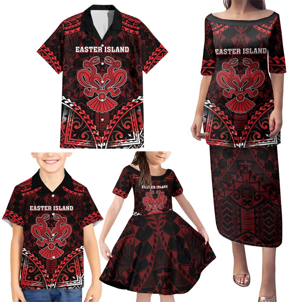 Personalised Easter Island Family Matching Puletasi and Hawaiian Shirt Polynesian Pattern Emblem