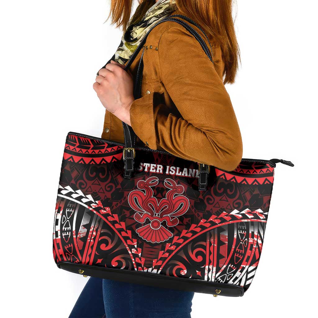 Easter Island Leather Tote Bag Polynesian Pattern Emblem LT05 Black - Polynesian Pride
