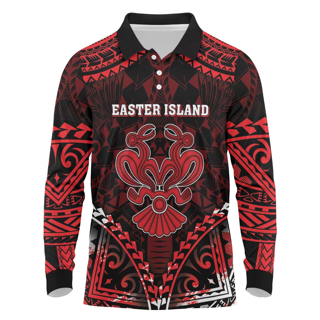 Personalised Easter Island Long Sleeve Polo Shirt Polynesian Pattern Emblem