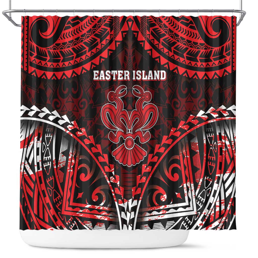 Easter Island Shower Curtain Polynesian Pattern Emblem LT05 Black - Polynesian Pride