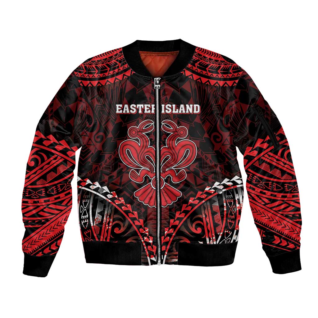 Personalised Easter Island Sleeve Zip Bomber Jacket Polynesian Pattern Emblem LT05 Unisex Black - Polynesian Pride