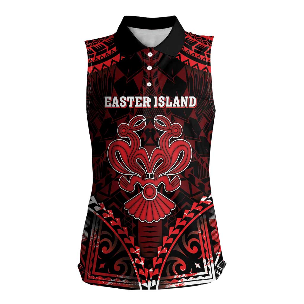 Personalised Easter Island Women Sleeveless Polo Shirt Polynesian Pattern Emblem LT05 Female Black - Polynesian Pride