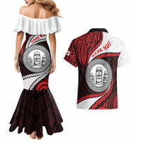 Easter Island Couples Matching Mermaid Dress and Hawaiian Shirt Moai Statues Polynesian Style