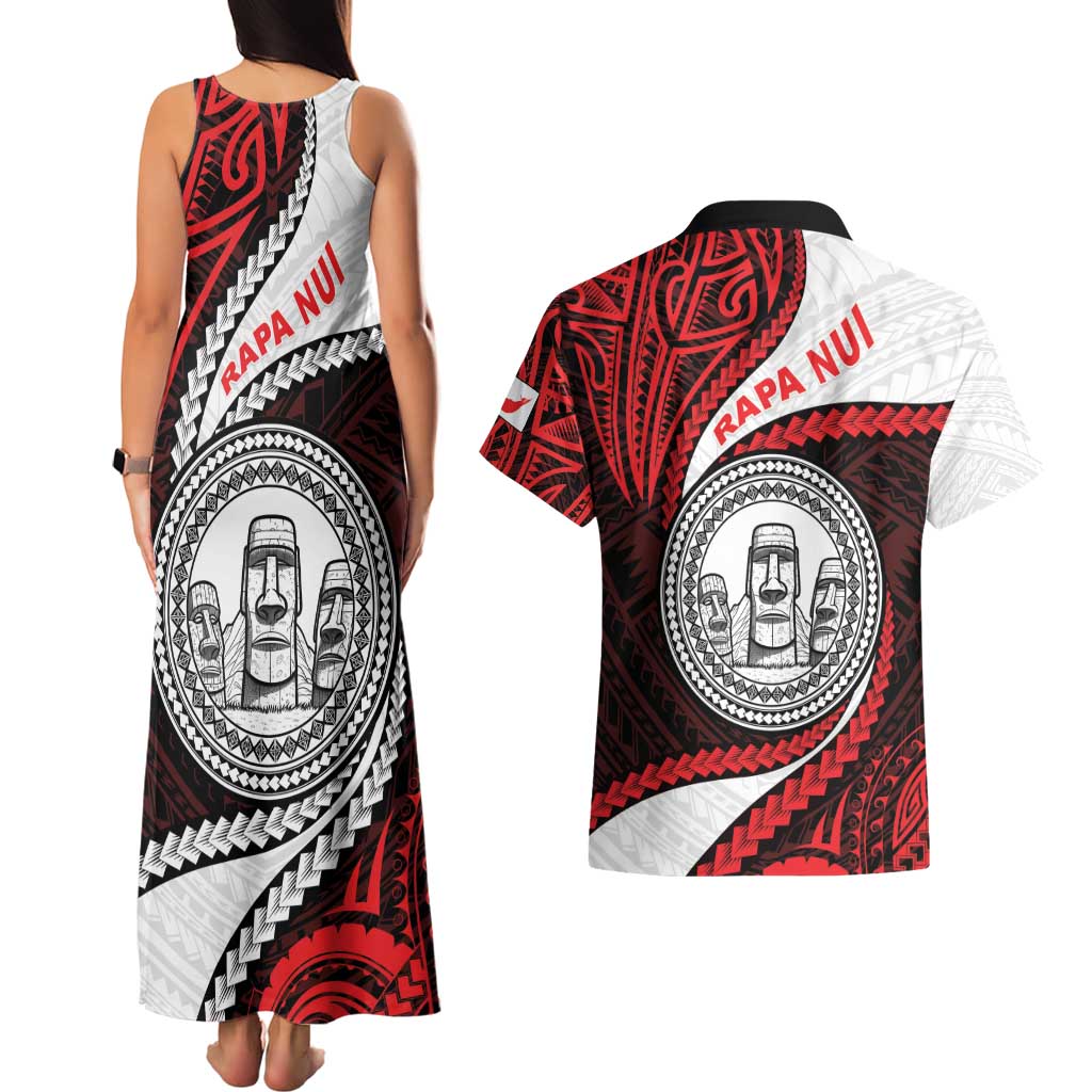 Easter Island Couples Matching Tank Maxi Dress and Hawaiian Shirt Moai Statues Polynesian Style