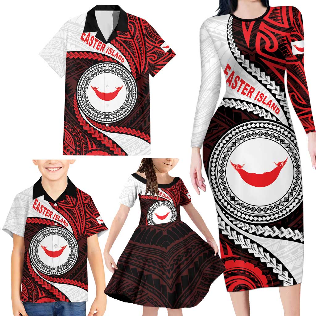 Easter Island Family Matching Long Sleeve Bodycon Dress and Hawaiian Shirt Moai Statues Polynesian Style