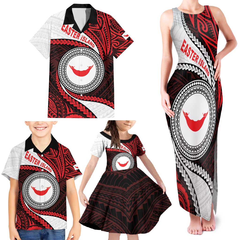 Easter Island Family Matching Tank Maxi Dress and Hawaiian Shirt Moai Statues Polynesian Style
