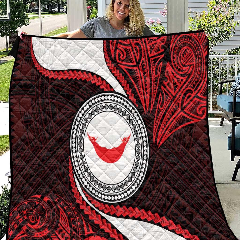 Easter Island Quilt Moai Statues Polynesian Style LT05 Red - Polynesian Pride