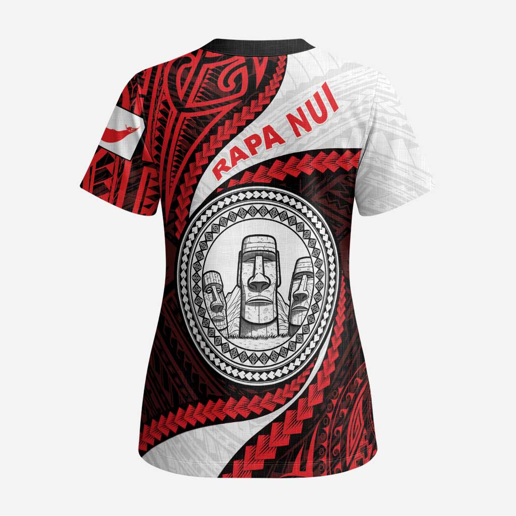 Easter Island Scrub Top Moai Statues Polynesian Style - Polynesian Pride