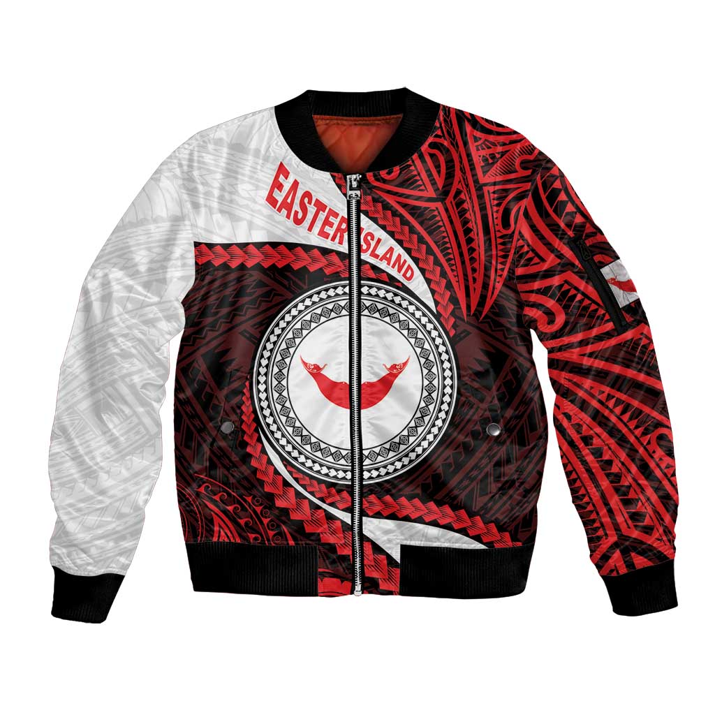 Easter Island Sleeve Zip Bomber Jacket Moai Statues Polynesian Style LT05 Unisex Red - Polynesian Pride
