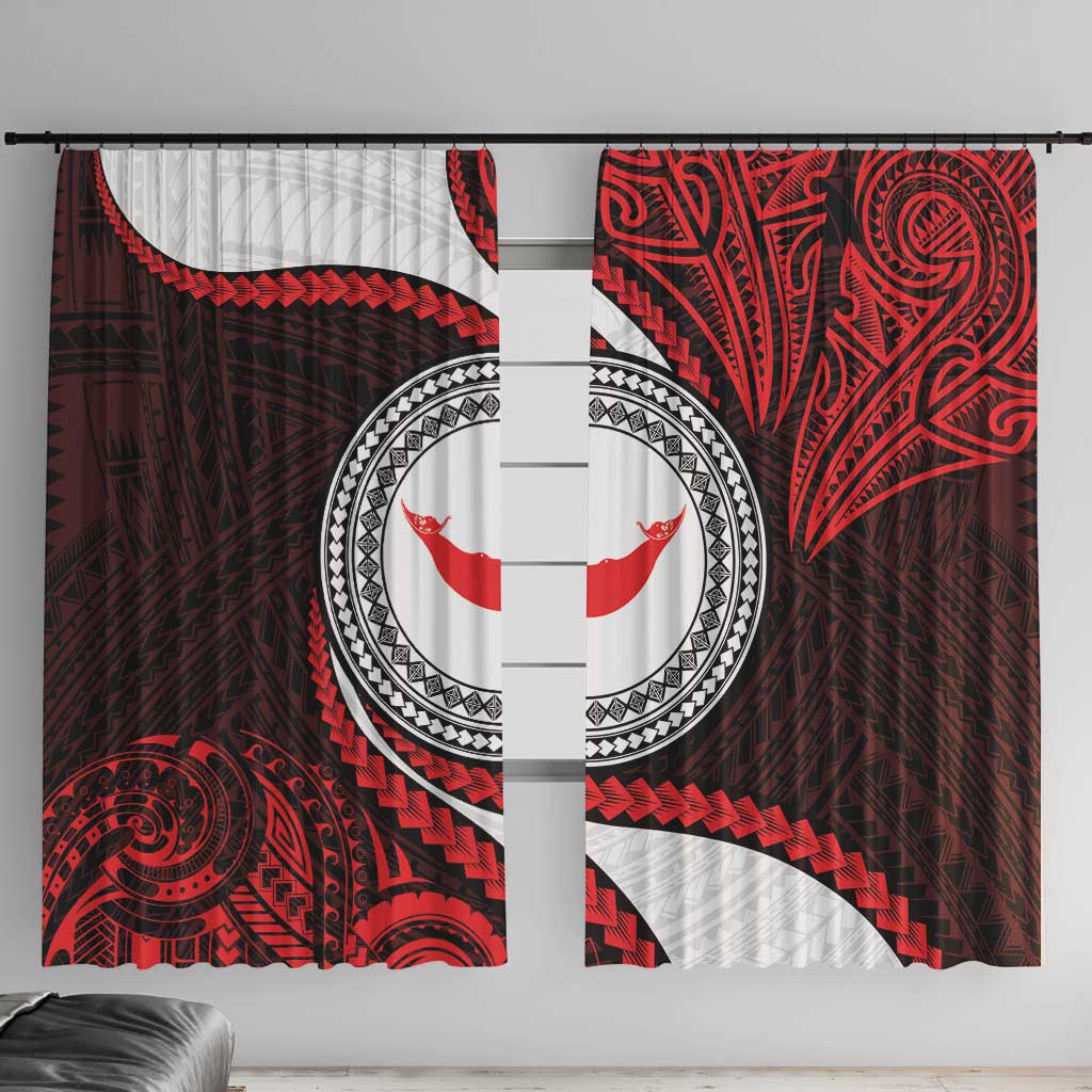 Easter Island Window Curtain Moai Statues Polynesian Style LT05 With Hooks Red - Polynesian Pride