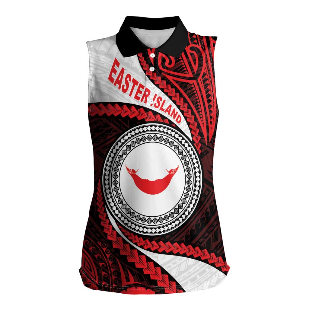 Easter Island Women Sleeveless Polo Shirt Moai Statues Polynesian Style LT05 Female Red - Polynesian Pride