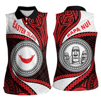 Easter Island Women Sleeveless Polo Shirt Moai Statues Polynesian Style