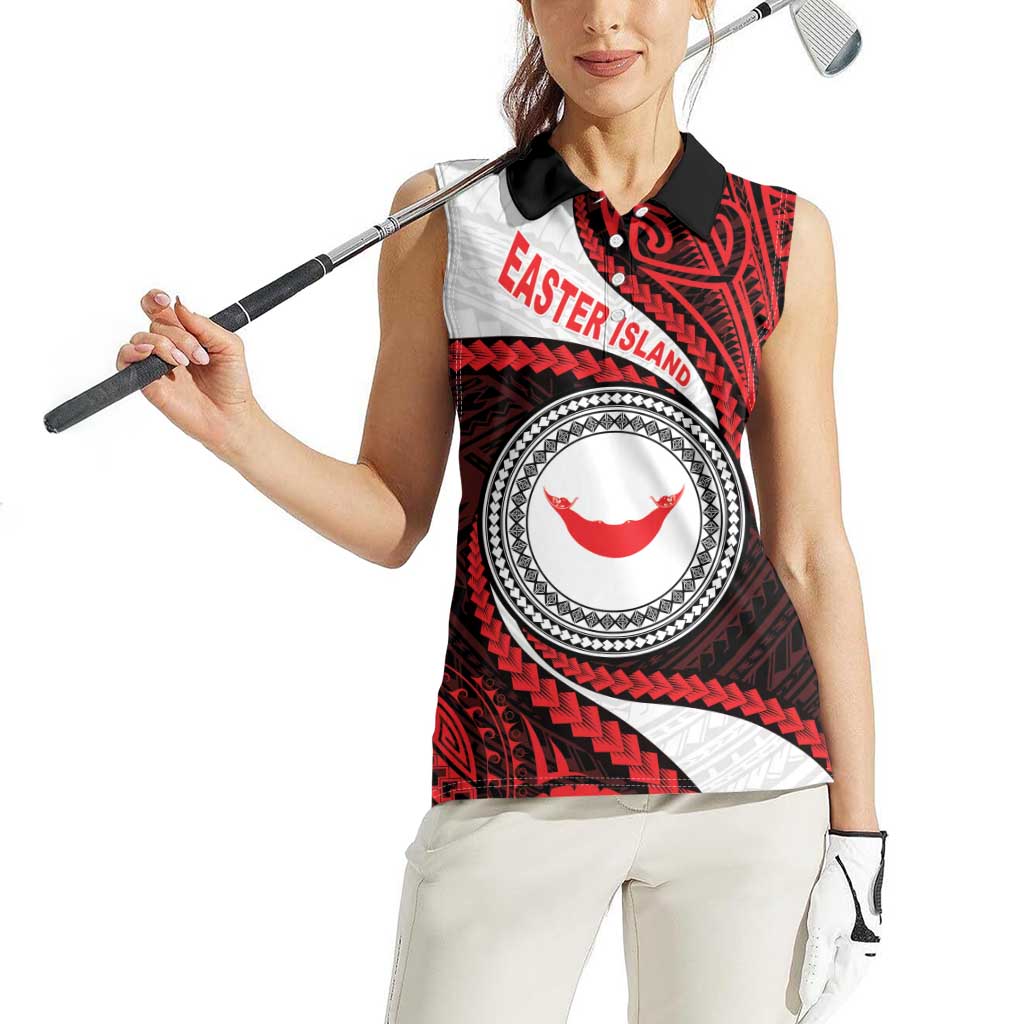 Easter Island Women Sleeveless Polo Shirt Moai Statues Polynesian Style