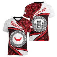 Easter Island Women V-Neck T-Shirt Moai Statues Polynesian Style