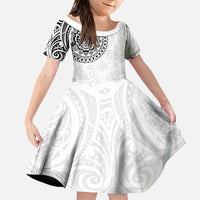New Zealand Aotearoa Family Matching Long Sleeve Bodycon Dress and Hawaiian Shirt Maori Te Mata O Rongokako LT05 Daughter's Dress White - Polynesian Pride