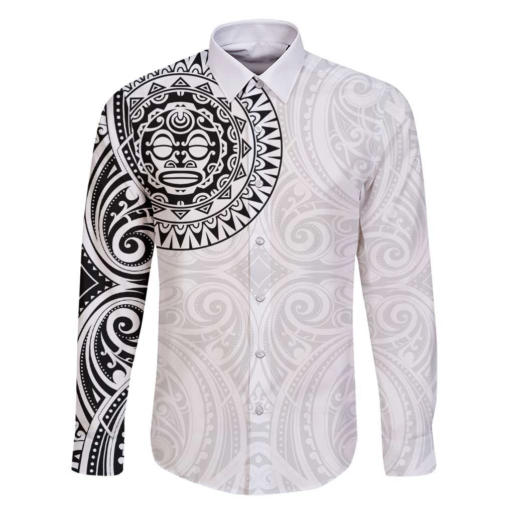 New Zealand Aotearoa Family Matching Mermaid Dress and Hawaiian Shirt Maori Te Mata O Rongokako LT05 Dad's Shirt - Long Sleeve White - Polynesian Pride