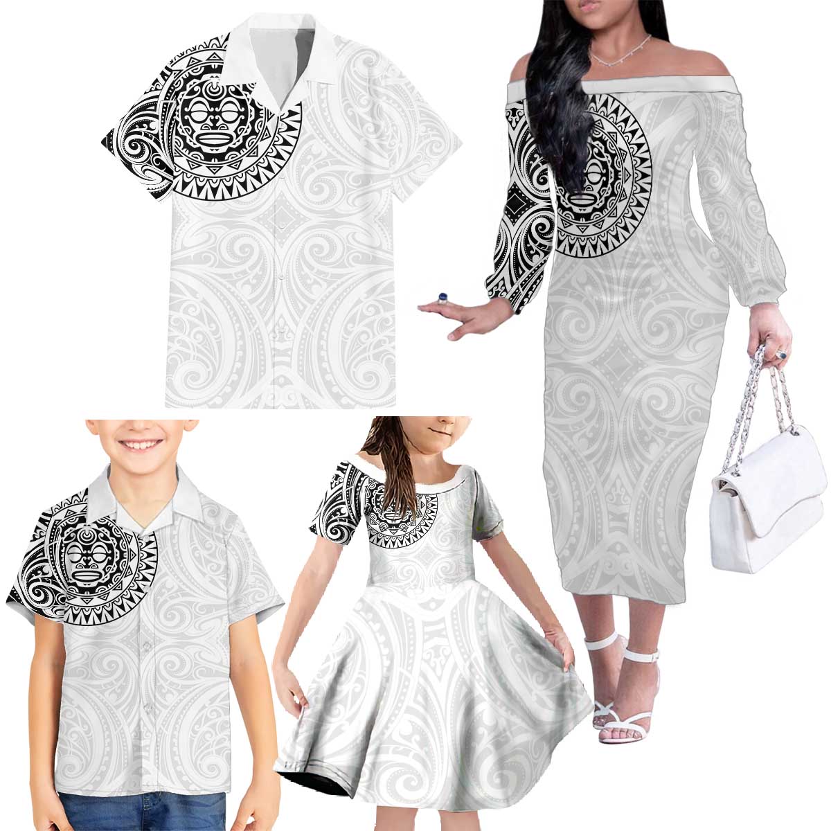 New Zealand Aotearoa Family Matching Off The Shoulder Long Sleeve Dress and Hawaiian Shirt Maori Te Mata O Rongokako