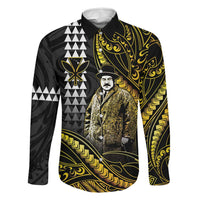 Hawaii Kuhio The Citizen Prince Family Matching Summer Maxi Dress and Hawaiian Shirt Gold Polynesian Tribal Tattoo LT05 Dad's Shirt - Long Sleeve Gold - Polynesian Pride