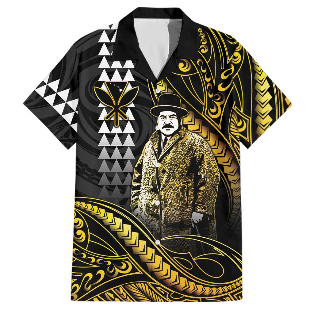 Hawaii Kuhio The Citizen Prince Family Matching Tank Maxi Dress and Hawaiian Shirt Gold Polynesian Tribal Tattoo LT05 Dad's Shirt - Short Sleeve Gold - Polynesian Pride