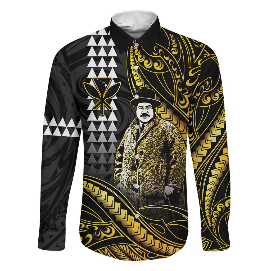 Hawaii Kuhio The Citizen Prince Family Matching Tank Maxi Dress and Hawaiian Shirt Gold Polynesian Tribal Tattoo LT05 Dad's Shirt - Long Sleeve Gold - Polynesian Pride