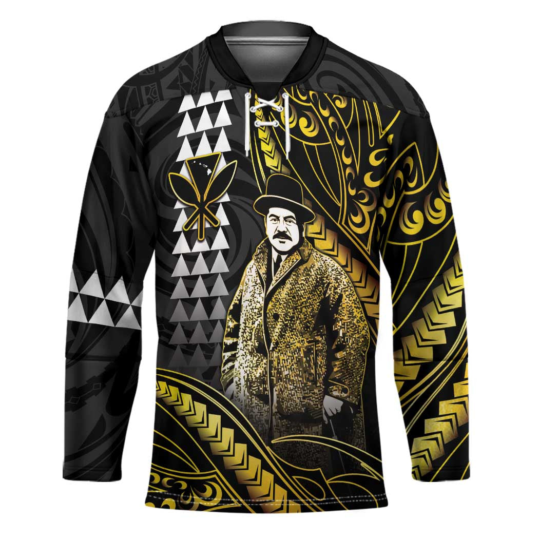 Hawaii Kuhio The Citizen Prince Hockey Jersey Gold Polynesian Tribal Tattoo