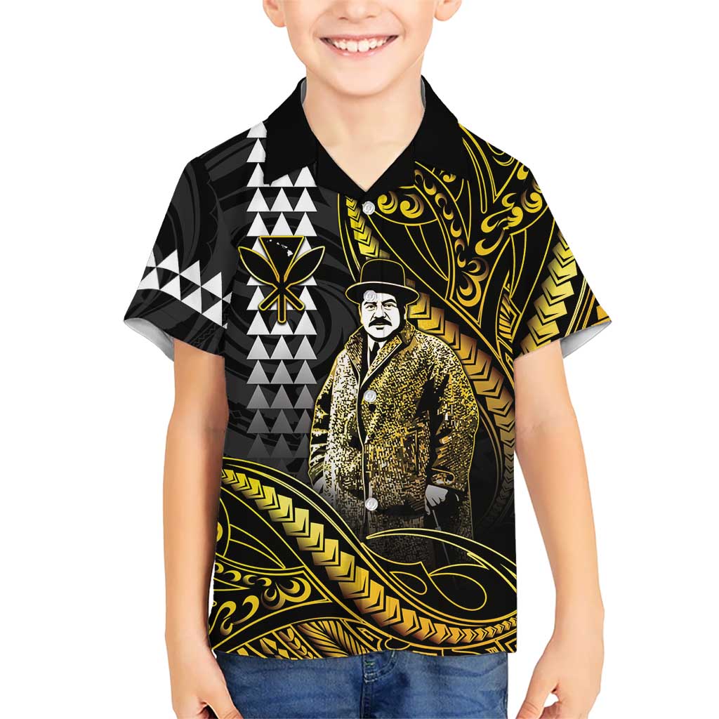 Hawaii Kuhio The Citizen Prince Kid Hawaiian Shirt Gold Polynesian Tribal Tattoo