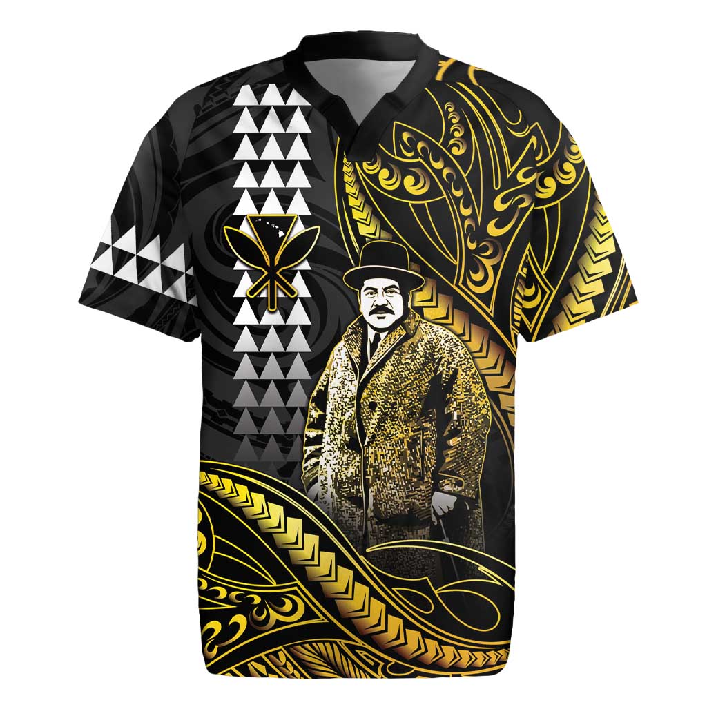 Hawaii Kuhio The Citizen Prince Rugby Jersey Gold Polynesian Tribal Tattoo LT05 Gold - Polynesian Pride