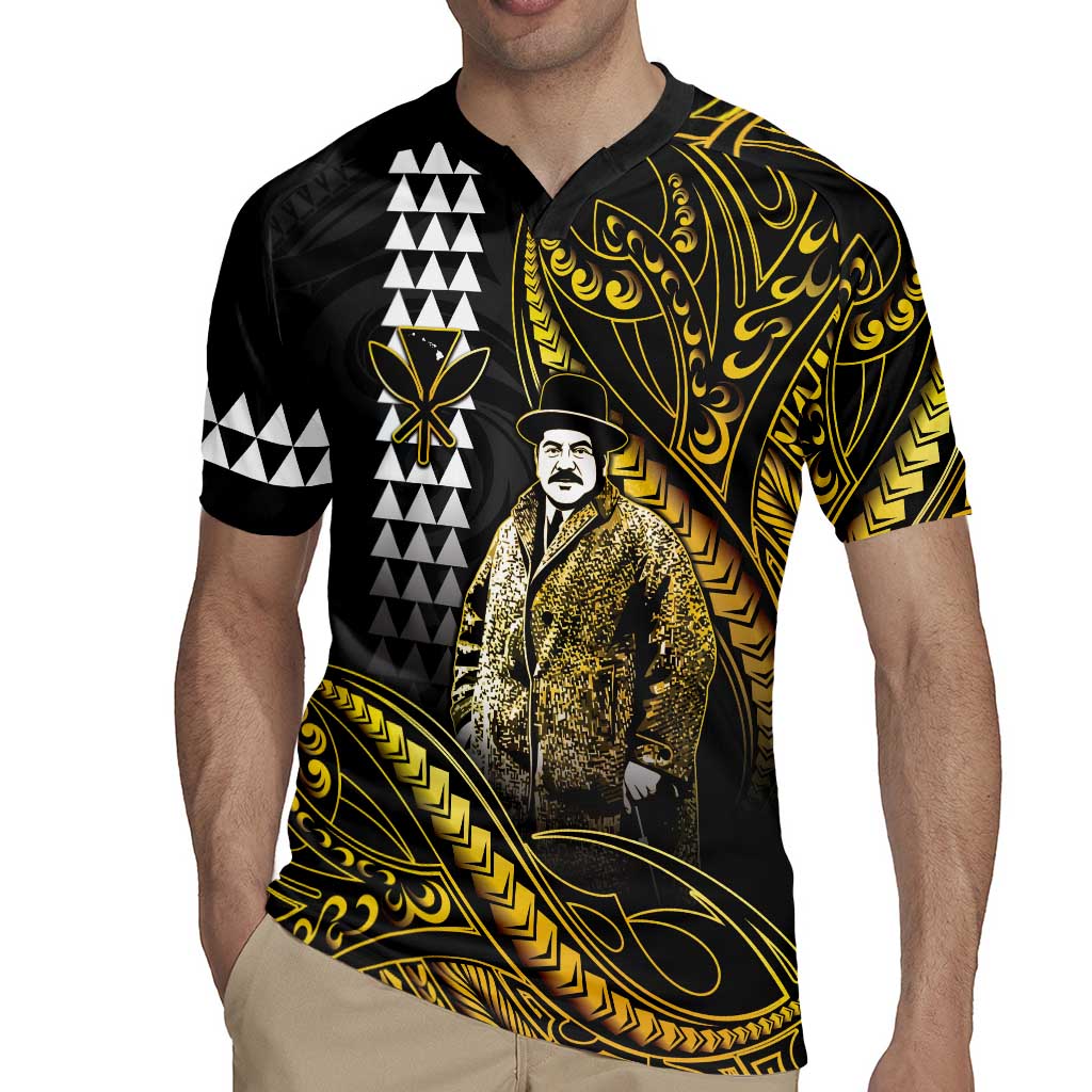 Hawaii Kuhio The Citizen Prince Rugby Jersey Gold Polynesian Tribal Tattoo LT05 - Polynesian Pride