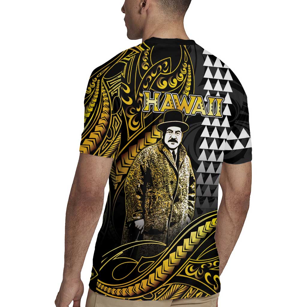 Hawaii Kuhio The Citizen Prince Rugby Jersey Gold Polynesian Tribal Tattoo LT05 - Polynesian Pride