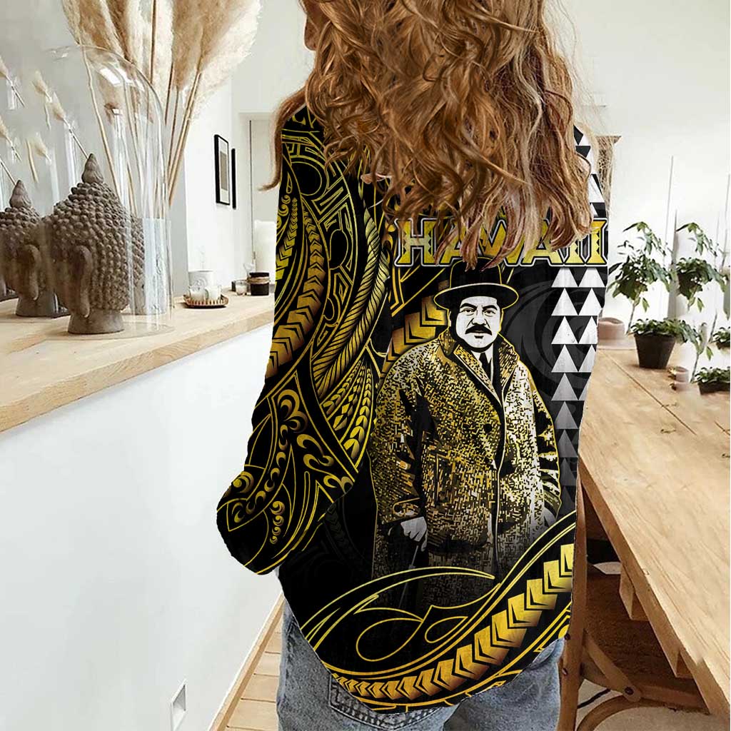 Hawaii Kuhio The Citizen Prince Women Casual Shirt Gold Polynesian Tribal Tattoo