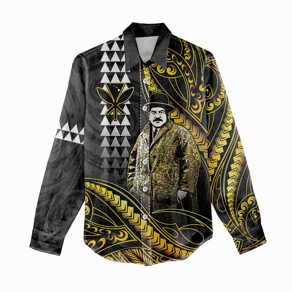 Hawaii Kuhio The Citizen Prince Women Casual Shirt Gold Polynesian Tribal Tattoo