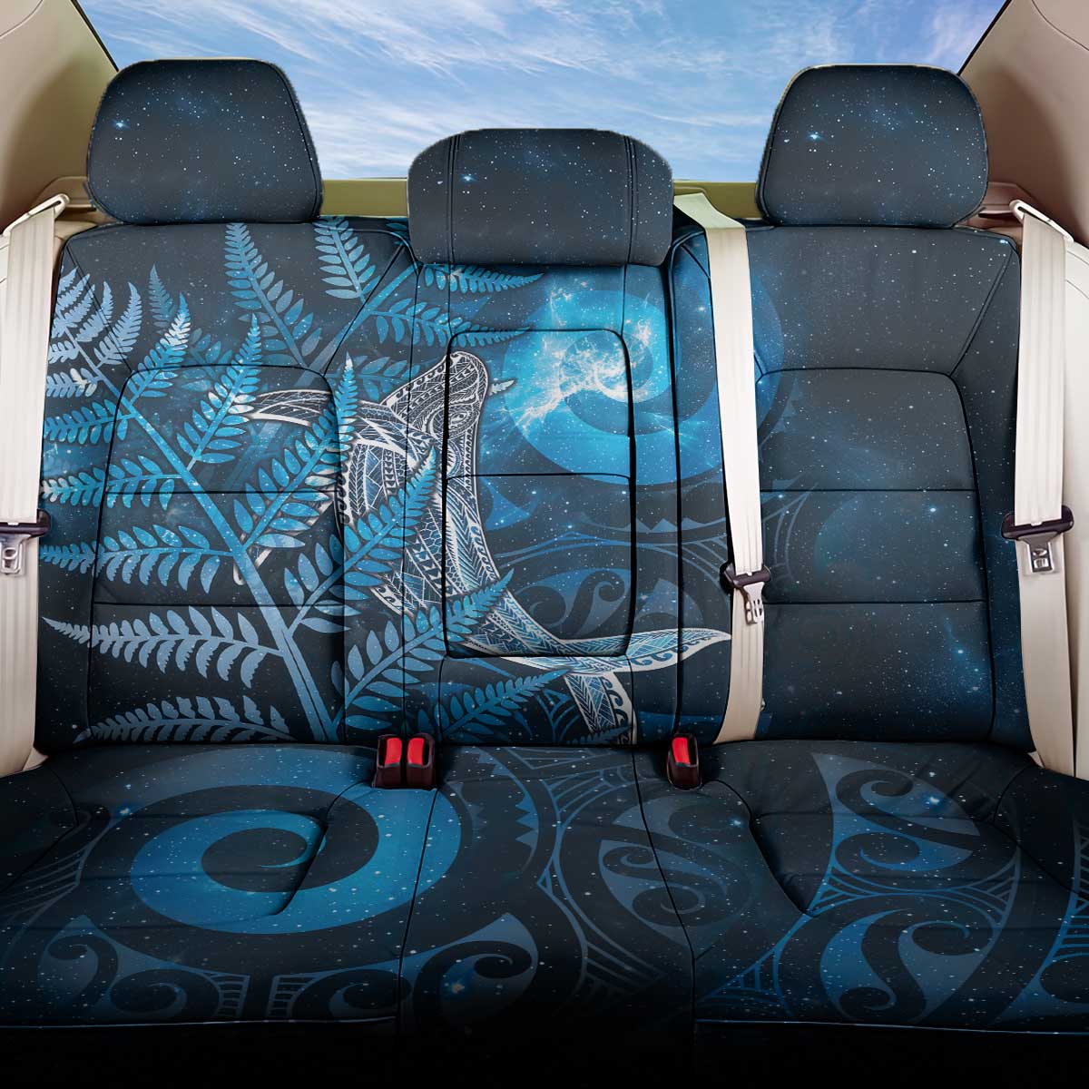 New Zealand Matariki Back Car Seat Cover Maori Koru With Humpback Whale Blue