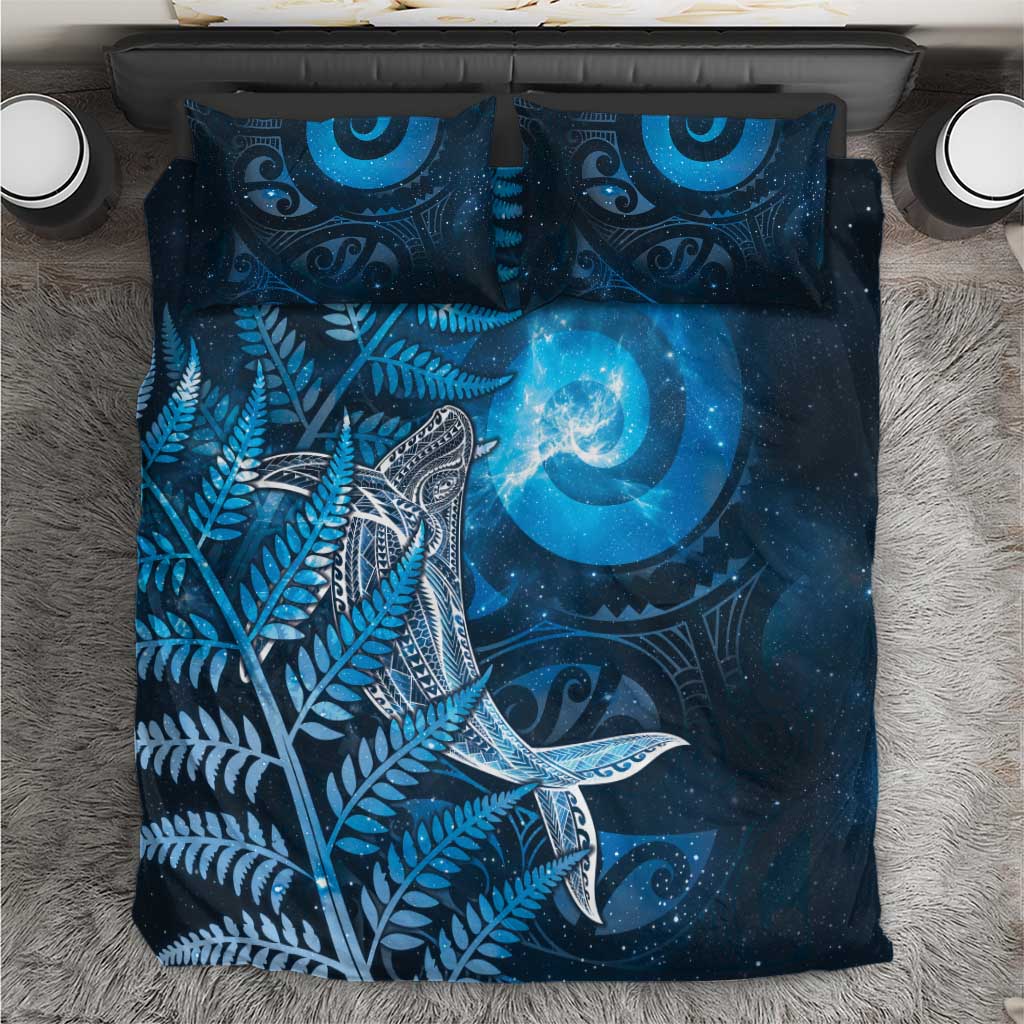 New Zealand Matariki Bedding Set Maori Koru With Humpback Whale Blue